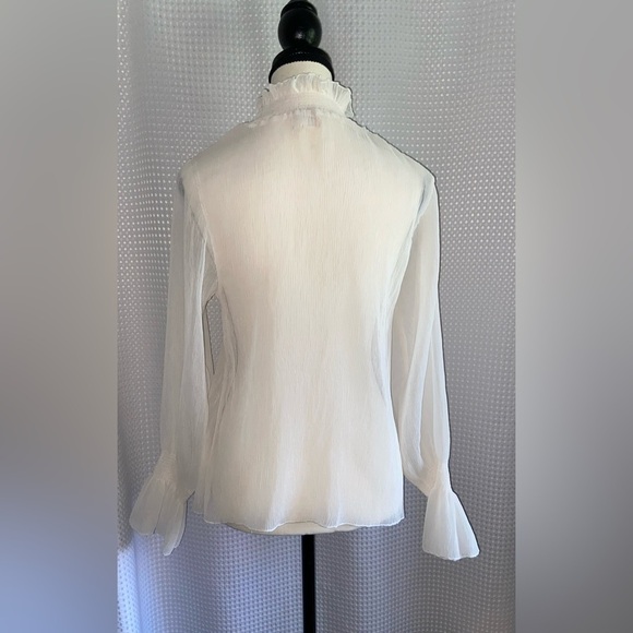 Women’s WOMANCE beige sheer puff sleeves “Crepe” fabric blouse size small - Picture 10 of 11